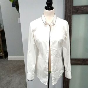 Banana Republic Riley Ember White Button-Up  Shirt with Black Trim Size 4 Tall